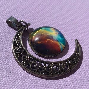 Galaxy Crescent Moon Pendant